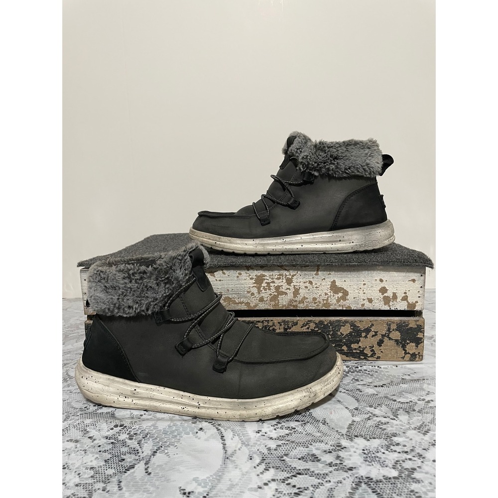 Hey Dude Eloise Black Faux Fur Lined Ankle Boots Womens 9 121894900